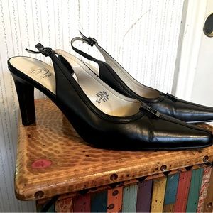 Black leather sling back